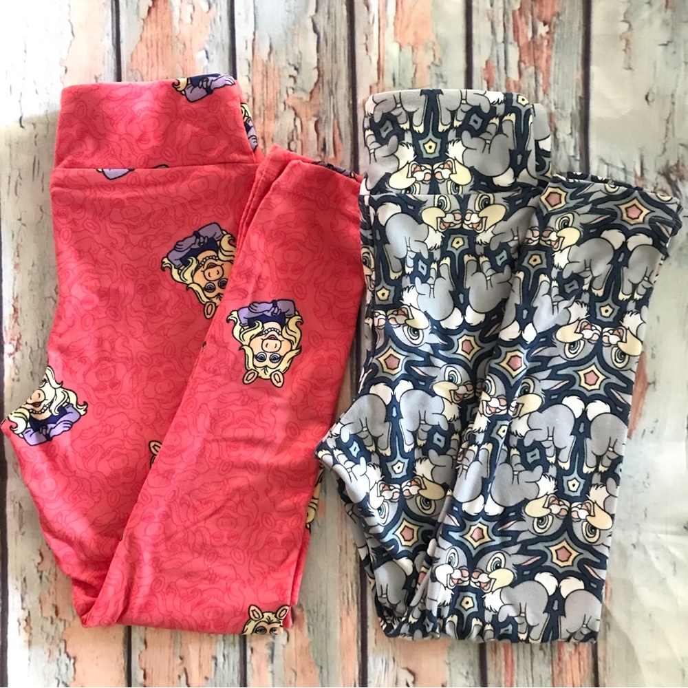2 Pack Disney MISS PIGGY & Thumper Rabbit Print Soft LEGGINGS Girls sz 2-8